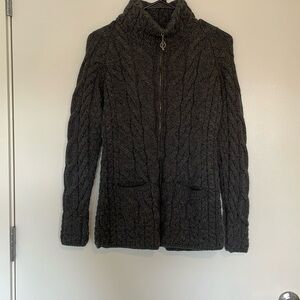 Shannon Woolen Mills Zipper Cardigan, Size Small, Color is Charcoal